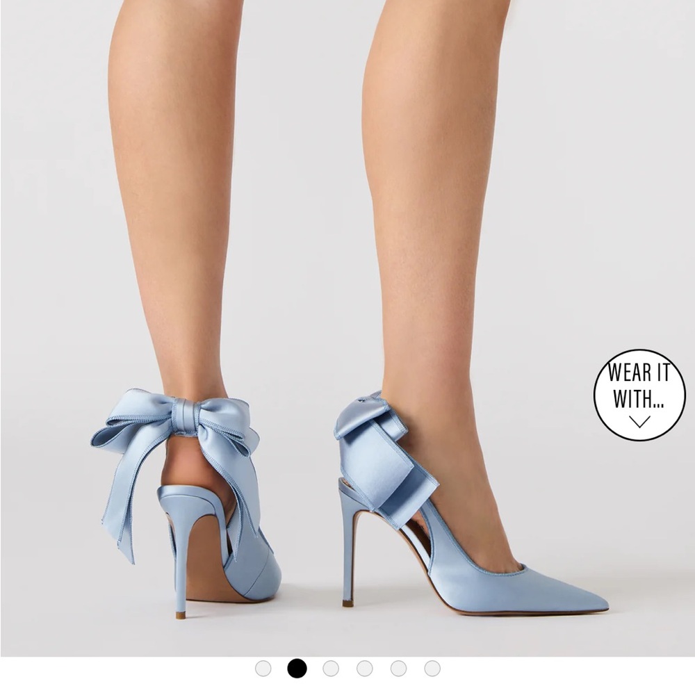 Steve Madden Light Blue Satin Bow Heels - Picture 2 of 6